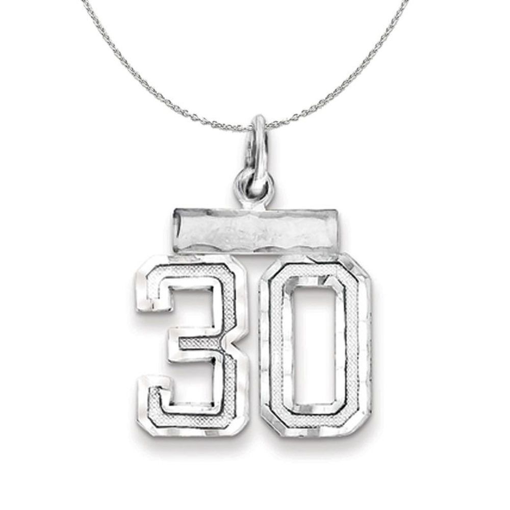 Silver, Varsity Collection, Small D/C Number 30 Necklace - 18 In